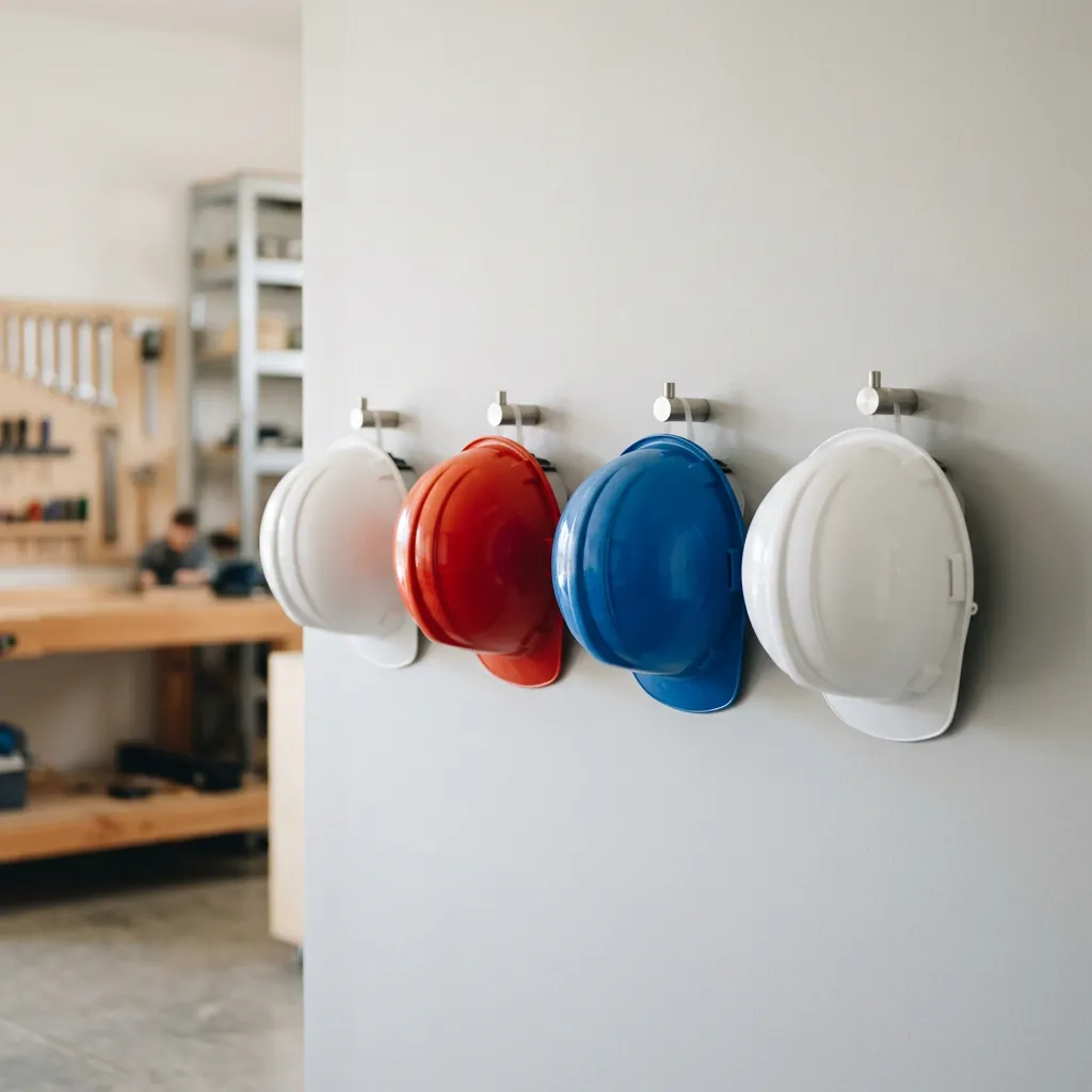 Pracovní helmy na věšáku